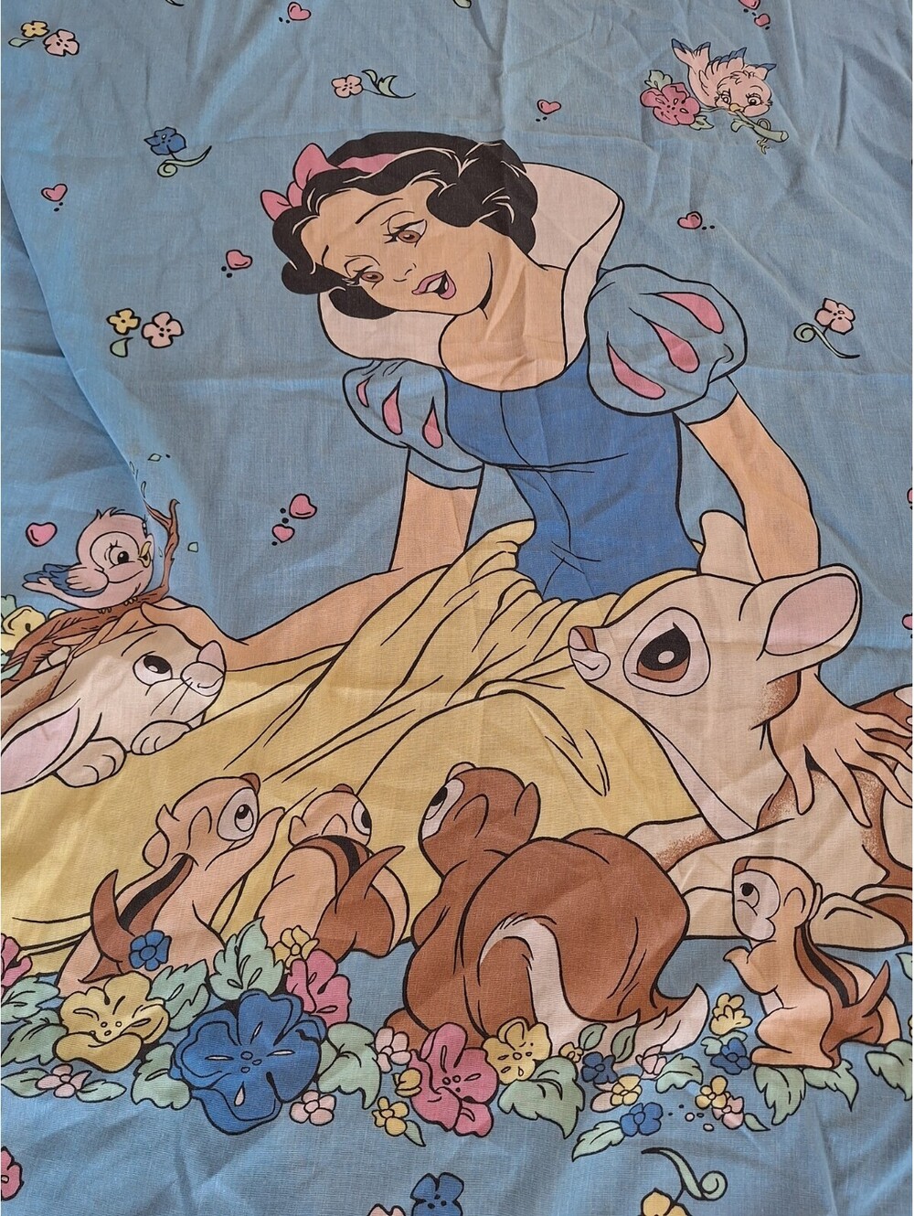Vintage 80's Disney Snow White Twin fitted Sheet, Snow White And Forest animals
